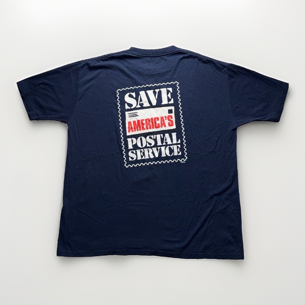 Vintage Save Americas Postal Service Shirt Men's 3XL Blue 90s USA Made Work